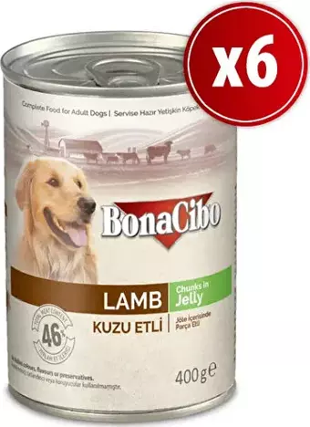 Bonacibo Jöleli Kuzu Etli Yaş Yetişkin Köpek Konserve Maması 400 gr x 6 Adet