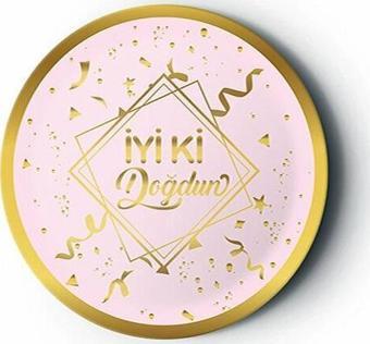 Lüks Doğum Günü Karton Tabak İyiki Doğdun Karton Tabak Pembe-Altın 8 Adet