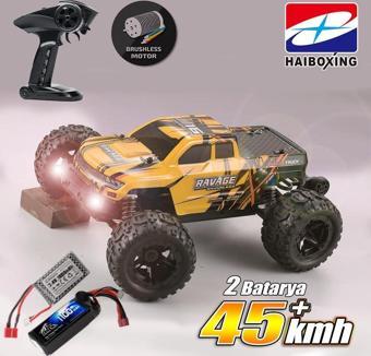 HAIBOXING RC 1/16 Ravage 45+ KM/H RC Araba RTR Elektrikli 4WD Brushless Offroad Truck (Sarı)+1100mAh 7.4V2S Lipo Batarya