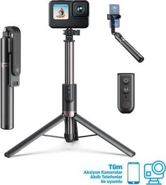 GoPro Aksiyon Kameraları İçin VLOG Bluetooth Kumandalı 1.3Metre Selfie Çubuğu+Tripod (Hero12 Black Hero11/Hero10/Hero9) 