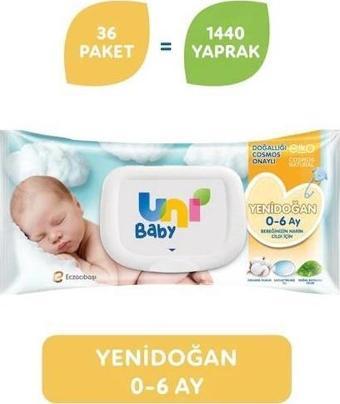 Uni Baby Yenidoğan Islak Mendil 36'lı 1440 Yaprak