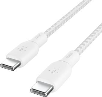 Belkin Çift Örgülü USB-C - USB-C Kablosu, 100 W Güç Kablosu, Beyaz