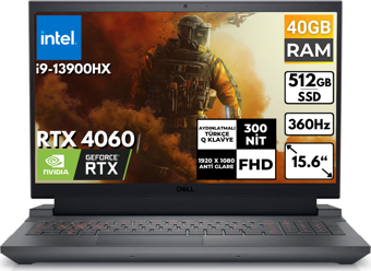 Dell G15 5530 i9-13900HX 40-GBDDR5 512 GB SSD RTX 4060 15.6" FHD Freedos Taşınabilir Bilgisayar G155530017U BT48