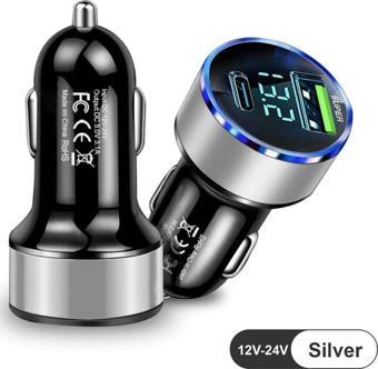 Silver Araç İçi USB 3.0 Type C Soketli Çakmaklık Güç Adaptörü Tüm Cihazlar 12V-24V
