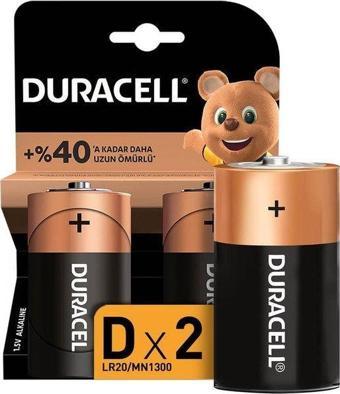 Duracell Alkaline D Büyük Boy Pil LR20 / MN1300 2'li Paket