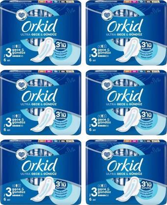 Orkid Hijyenik Ped Ultra 6'lı Gece & Gündüz X 6 'Adet (36 Ped)