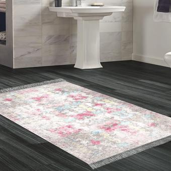 Dekoreko Kaymaz Taban Djt Banyo Halısı Trend Saçaklı Modern F5138 Renkli