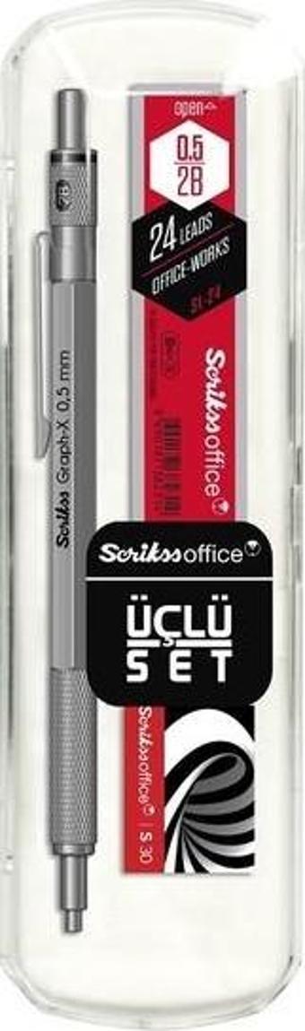 Scrikss Oficce Graph-x 3'lü Set Kursuni Versatil Kalem 0.5mm + Silgi + Min