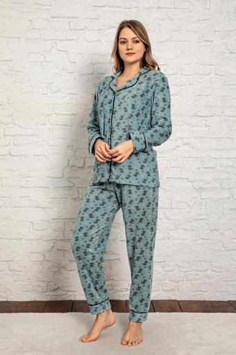 Nisanca Kadın Kışlık Welsoft Peluş Polar  Düğmeli Pijama Takımı