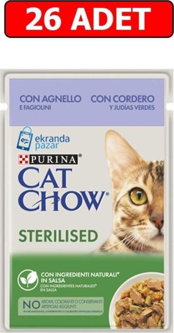 Cat Chow Sterilised Kuzu Etli Ve Yeşil Fasulyeli Kısırlaştırılmış Kedi Yaş Maması 85gr 26 Adet Pouch
