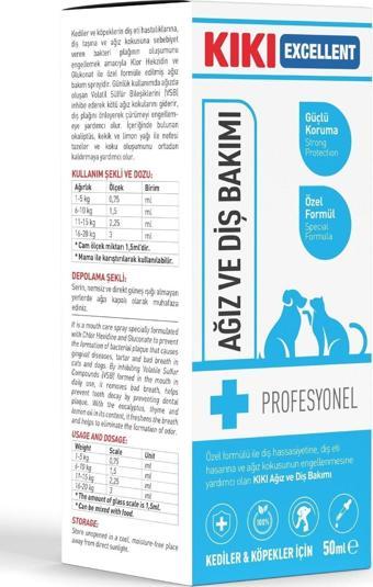 Kiki Excellent Kedi & Köpek Ağız Ve Diş Bakımı - Kedi Ve Köpek Ağız Kokusu Önleyici - Bakteri Plağı Önleyici 50 Ml.