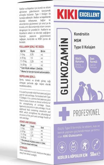 Kiki Excellent Kedi & Köpek Glukozamin - Kedi Ve Köpek Vitamini - Eklem, Kas, Kemik Yapısı Güçlendirici - 50 Ml.