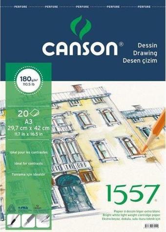 Canson 1557 Üstten Spiralli A4 180 Gr Resim ve Çizim Bloku