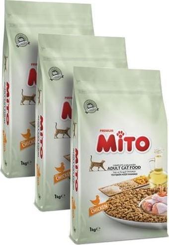 Mito Adult Cat Tavuklu Yetişkin Kedi Maması 1 kg - 3 Adet