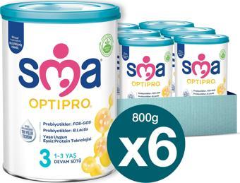 SMA Optipro 3 1-3 Yaş Bebek Devam Sütü 800 gr x 6 Adet