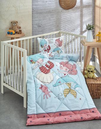 Komfort Home %100 Pamuk Kumaş Bebek Yorgan + Yastık Seti - FİSH GİRL
