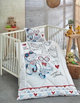 Komfort Home %100 Pamuk Kumaş Bebek Yorgan + Yastık Seti - TRAVEL BEARS
