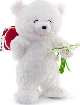 Neco Plush Fluffy Hediye Kutulu Ve Çiçekli Ayı 55 Cm