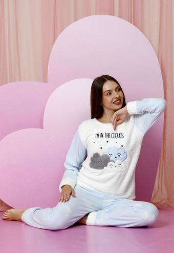 Nisanca Kışlık Peluş Polar Yılbaşı Temalı Kadın Pijama Takımı