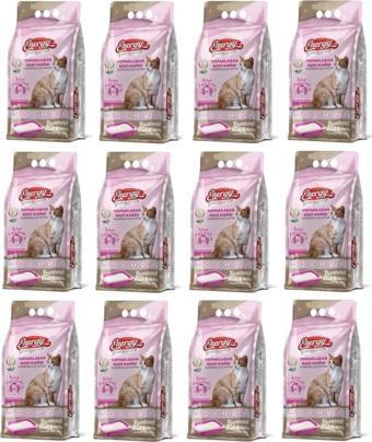 Energy Bentonit Kedi Kumu Bebek Pudrası Kokulu 5 Lt - 12 Paket - Toplam 60 Lt