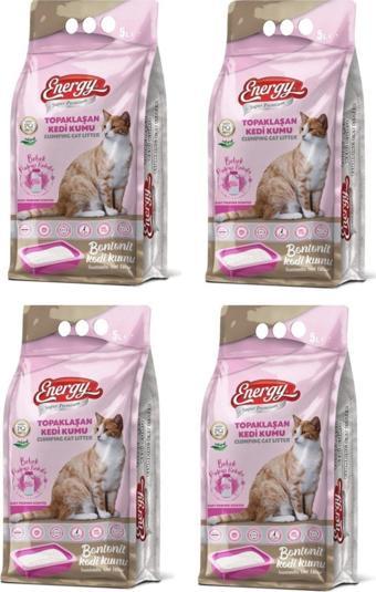 Energy Bentonit Kedi Kumu Bebek Pudrası Kokulu 5 Lt - 4 Paket - Toplam 20 Lt