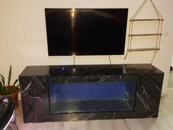 Kanki Pet Akvaryum Tv Ünitesi Parlak Bendir Granit Desen Sehpa198X44X70 Cm