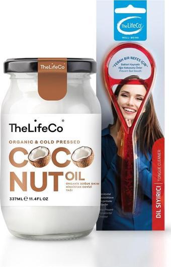 TheLifeCo Organik, Soğuk Sıkım Hindistan Cevizi Yağı 337 ml + Dil Sıyırıcı(Temizleyici) - Kırmıızı