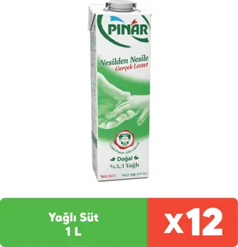 Pınar Yağlı Süt 1 L  x 12 Adet