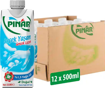 Pınar Yarım Yağlı Süt 500 ml x 12 Adet