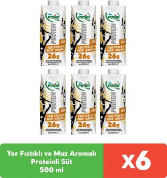 Pınar Yer Fıstıklı ve Muz Aromalı Protein Süt 500 ml x 6 adet