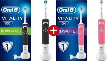 Oral-B D100 Cross Action Siyah Pembe 3d White Şarjlı Diş Fırçası