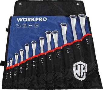 WORKPRO WP202510 6-32mm 12 Parça CR-V Profesyonel İki Ağızlı Yıldız Anahtar Takımı + Bez Taşıma Kılıfı