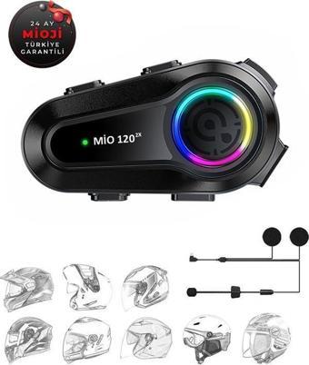 Mioji Mio 120 2x RGB 1000mAh IPX6 1500m 2 Kişilik Kask Intercom Motosiklet Bluetooth Kulaklık - Siyah