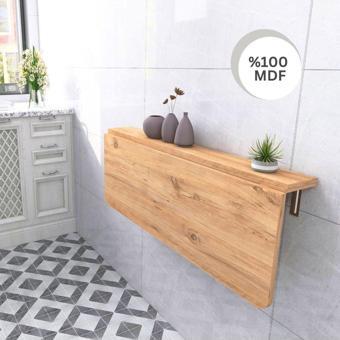 Kydonia Home 60X110 Cm 4 Kişilik Çam Renk Mdf Raflı Kırma Katlanır Duvara Monte Masa