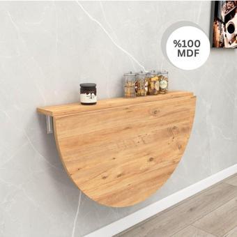 Kydonia Home 60X90 Cm Çam Ahşap Desenli Oval Tasarım Sabit Raflı Duvara Monte Kırma Katlanır Masa