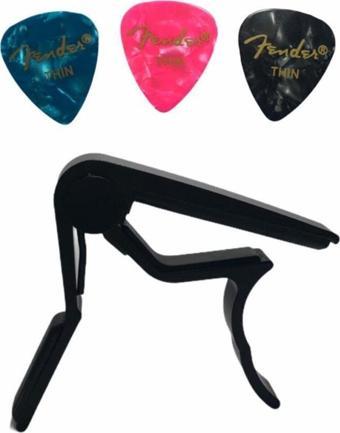 Nemesis Gitar Ve Bağlama Kaposu Fc-75 Capo + 3 Adet Fender 351 Thin Picks Pena