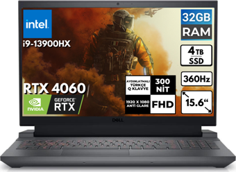 Dell G15 5530 i9-13900HX 32-GBDDR5 4 TBSSD RTX 4060 15.6" FHD Freedos Taşınabilir Bilgisayar G155530017U BT34