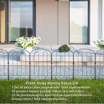 DEKORATİF BAHÇE ÇİTİ 10'LU SET 330CM MODEL - 1 SİYAH HOBİ BAHÇESİ, ÇİÇEK, SEBZE, MİNİ BAHÇE