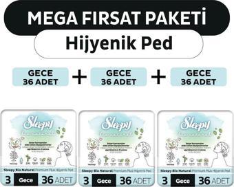 Sleepy Bio Natural Premium Plus Hijyenik Ped Mega Fırsat Paketi Gece 108 Adet