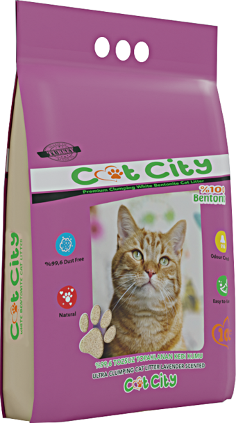 Cat City Ekstra Parfümlü Bentonit Topaklanan Kedi Kumu 10 Lt Lavantalı