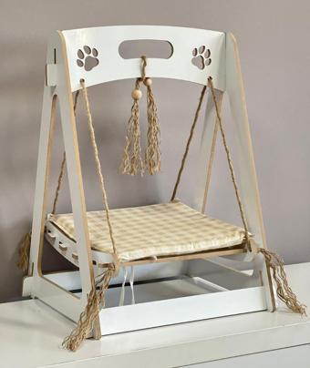 Ahşap XXL Büyük Kedi Salıncagı Kedi Yatagı Kedi Evi Minder Dahil 8 Mm Mdf 