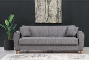 Perla Sofa Santoz Yataklı Sandıklı Üçlü Kanepe Gri