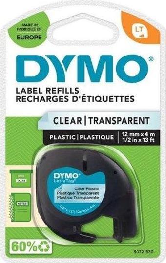 DYMO Letratag 12 mm x 4 m Plastik Etiket Şeffaf 12268