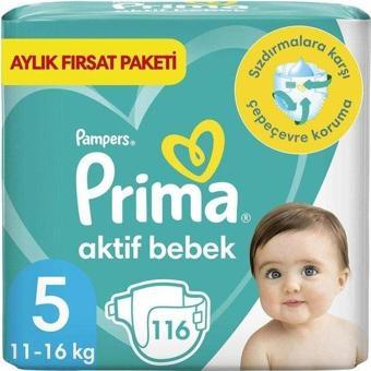 Prima Aktif Bebek 5 Beden Bebek Bezi 116 Adet Junior Aylık Fırsat Paketi