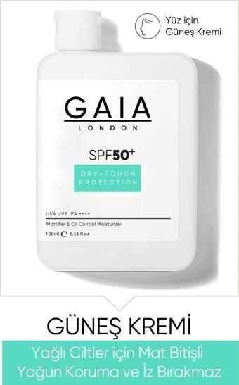 Gaia London Yağlı Ciltler Için Mat Bitişli 50Spf Uva/Uvb 100Ml Dry Touch Güneş Kremi