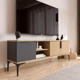 Alonex Tarz Antrasit-Yunus, 150 Cm Tv Ünitesi, Tv Sehpası ,Raflı Tv Ünitesi Konsol