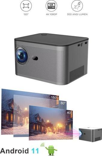 Torima  HY350 Gri Taşınabilir Sinema Projektörü 4K 1080P Ev Sineması Bluetooth Android Akıllı Projeksiyon Wifi