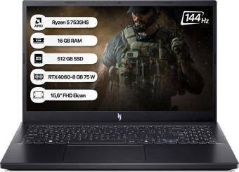 Acer Nitro V15 ANV15-41 AMD R5 7535HS 16GB 512GB SSD RTX4060-8GB Dos 15.6 FHD 144Hz Taşınabilir Bilgisayar NH.QSFEY.004