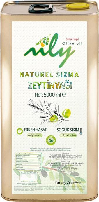 Nily Soğuk Sıkım Natürel Sızma Zeytinyağı 5 lt