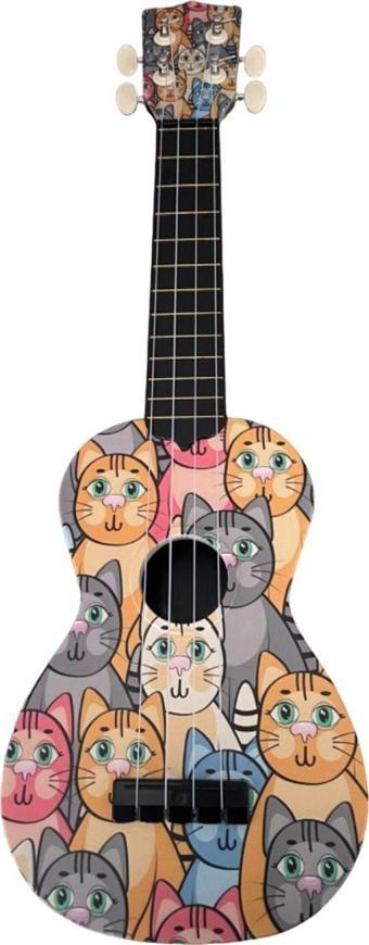 Rota Hawiian Soprano Kedi Desenli Komposit Ukulele